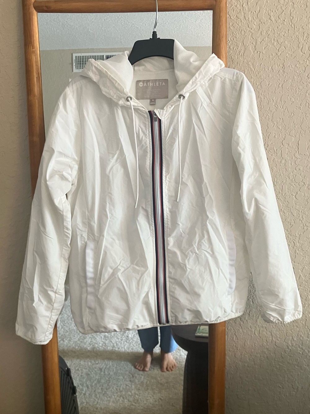 ATHLETA Ascender UPF white hooded full zip rain jacket / windbreaker